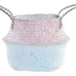 CESTA FIBRA 25X25X25 CELESTE/ROSA