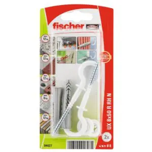 Taco universal fischer UX 8 x 50 RH N K con reborde y hembrilla abierta plastificada